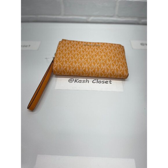 Michael Kors Wristlet Double Zip Large Wallet MK Signature honey comb yellow - Picture 4 of 10